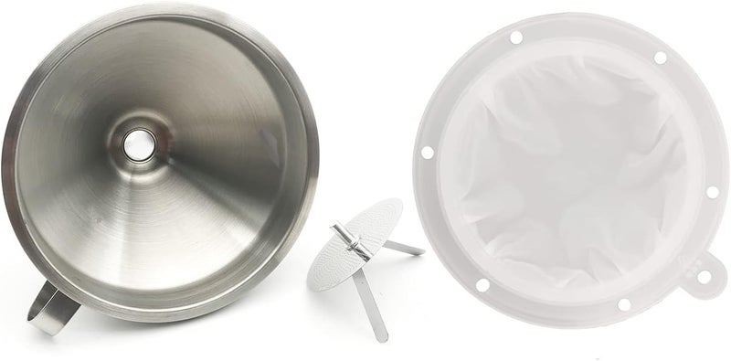 JIUMEI 5 inches 304 Stainless Steel Kitchen Funnel with Removable Strainer and 400 Mesh Filter for Filtering Transferring Liquid Powder (400 Mesh and Funnel) - Image 1